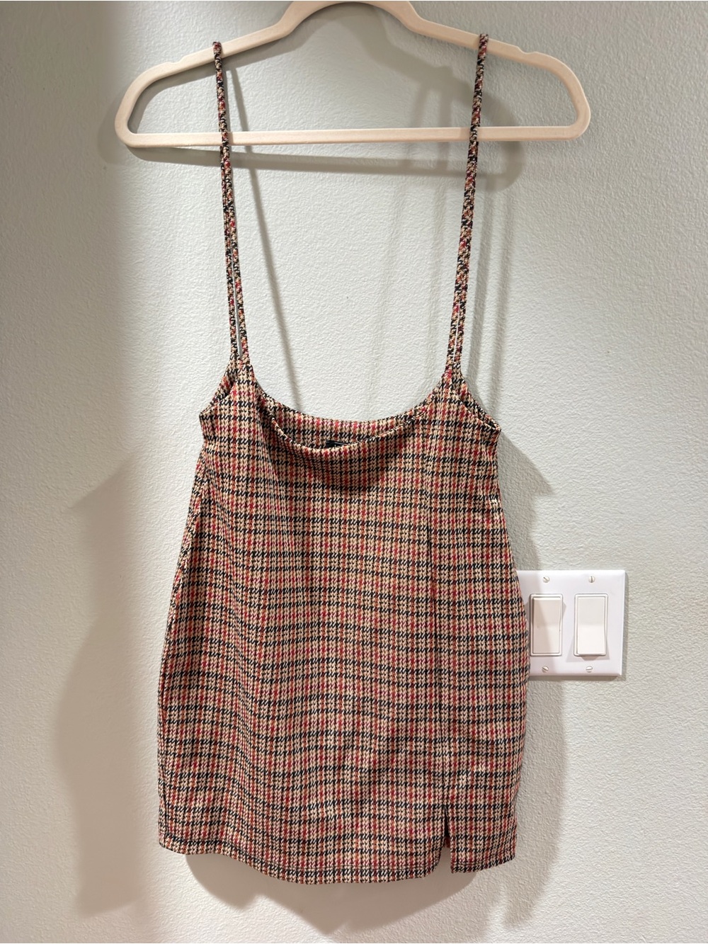 Lovely Day Mini Skirt - Beige, Brown, Red Plaid
